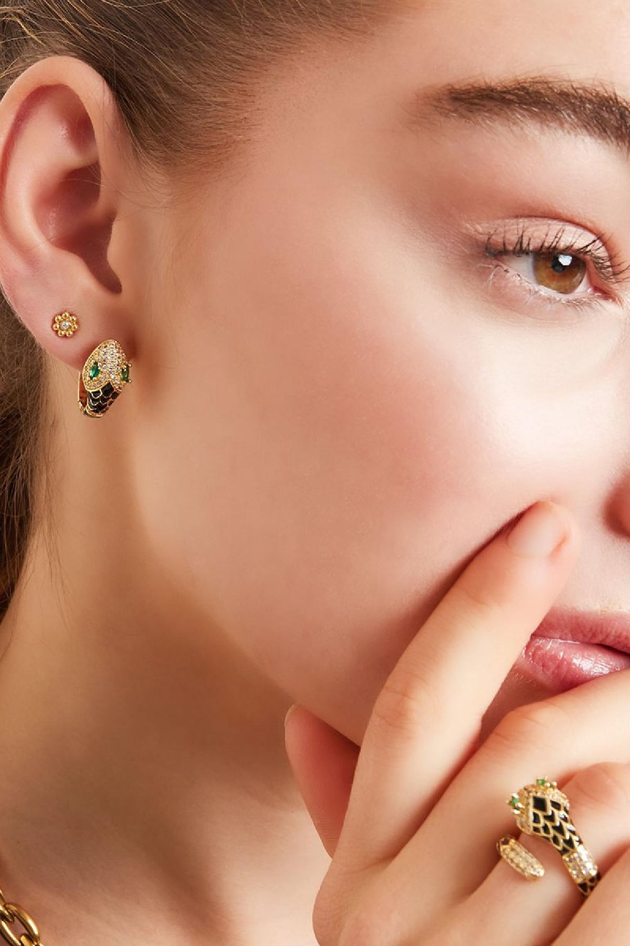 Snake earrings with zircon stones Pink Copper Picture2